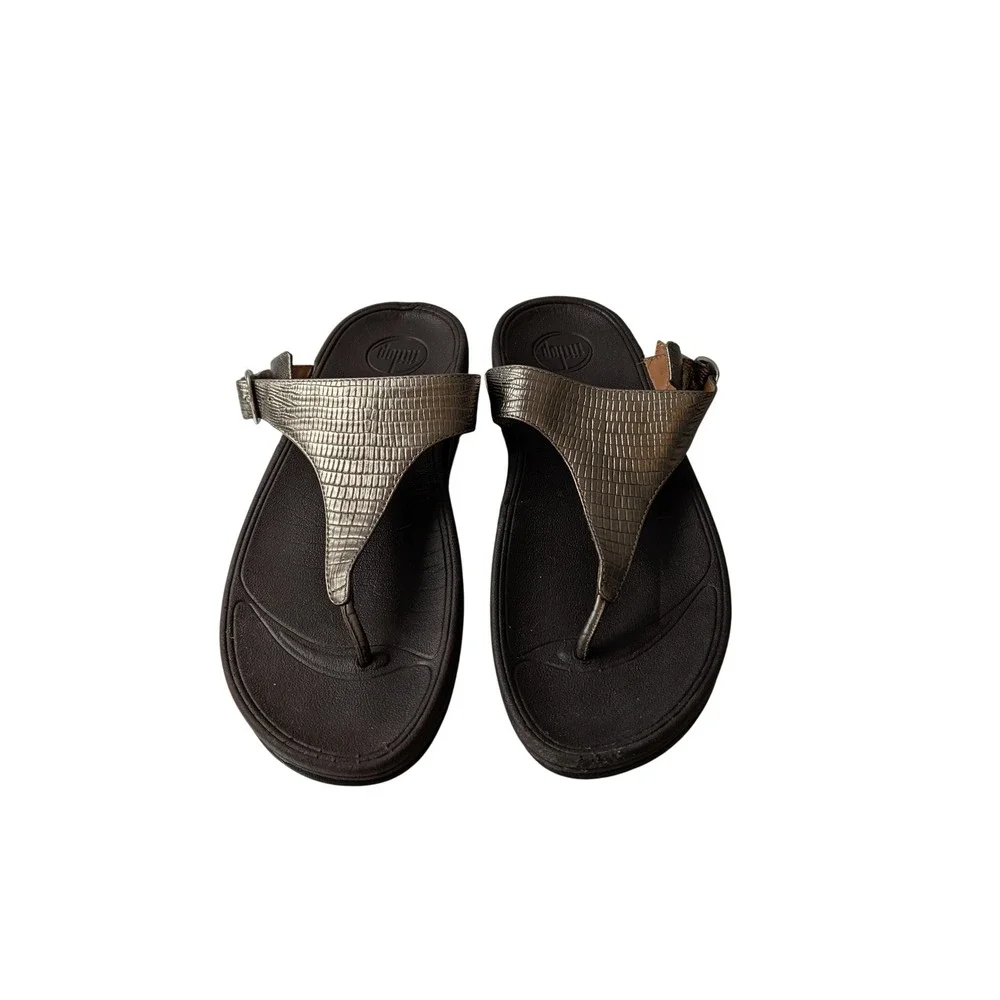 FitFlop Women Bronze Lizard Embossed Thong Slingback Sandals 350-012 US 8 UK 6